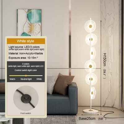 Bright modern LED floor lamp with adjustable color options in a stylish contemporary living room. Perfect for creating cozy atmospheres and enhancing interior decor with multi-color lighting.