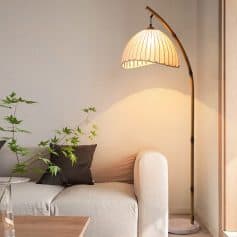 Floor lamp with warm lighting for living room decor, cozy Scandinavian style interior, Monalisa Store.