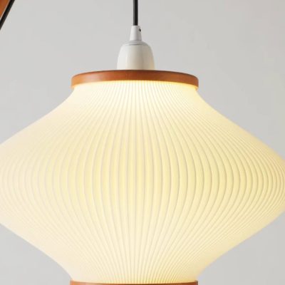 Elegant modern pendant light fixture with wooden accents, ideal for stylish home or office lighting solutions, creating a warm and inviting atmosphere.