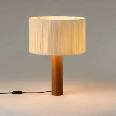 Minimalist wooden table lamp with fabric shade, modern home lighting decor, warm ambient lighting, Monalisa Store opt, interior lighting fixture, elegant bedside or desk lamp.