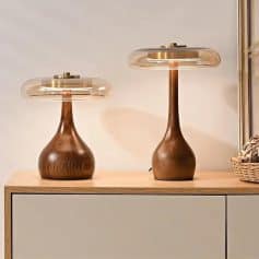 Elegant wooden table lamps with glass shades, modern design perfect for stylish living rooms or bedrooms, sustainable decor accessories, Monalisa Store.