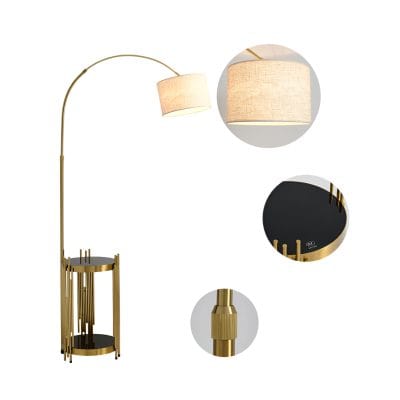 Elegant gold and black modern floor lamp with adjustable lampshade, ideal for stylish interior decor. Perfect for reading or ambient lighting in living rooms or bedrooms.