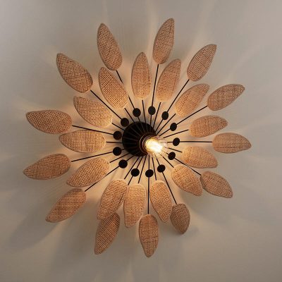 Vintage-inspired woven rattan ceiling light fixture, modern Scandinavian design, perfect for living rooms and bedrooms, energy-efficient LED bulb included.