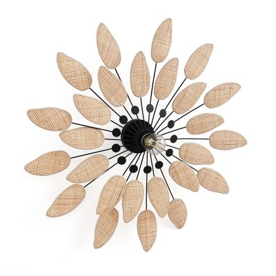 Bright modern ceiling light fixture with woven rattan decorative elements, ideal for contemporary homes and living spaces. Perfect for adding stylish lighting and aesthetic appeal.