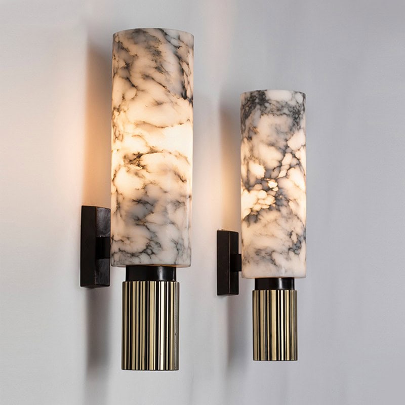 Elegant marble wall sconce lighting fixtures with modern black and gold accents, ideal for sophisticated interior decor, perfect for enhancing opt clinics, retail stores, and luxury spaces in Monalisa Medical Stores.