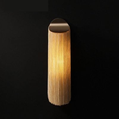 Elegant modern wall sconce with a sleek metallic top and a textured gold cylindrical body, perfect for upscale interior decor.