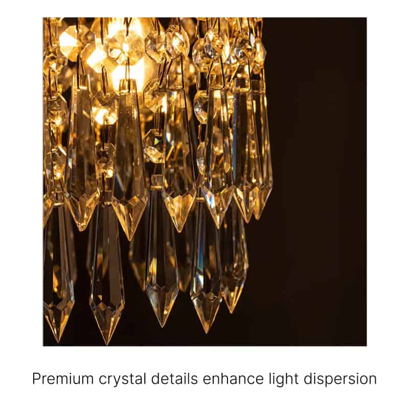 Luxury crystal chandelier with sparkling prisms for elegant lighting decor.