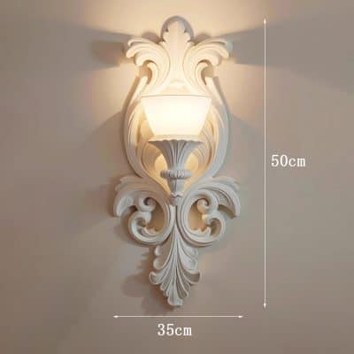Ornate white wall sconce light fixture with detailed scrollwork, 50cm height and 35cm width, perfect for elegant interior lighting décor.