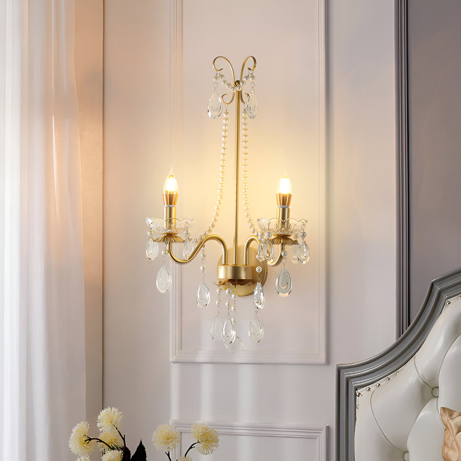 Elegant gold chandelier with crystal accents, providing stylish lighting for luxury interior spaces at Monalisa Store. Perfect for enhancing the ambiance of modern and classic decor.