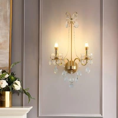 Elegant gold and crystal chandelier lighting fixture for luxury interior decor at Monalisa Store.