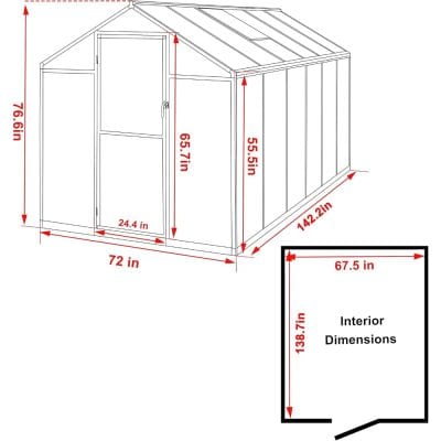 High-quality greenhouse structure with precise dimensions, ideal for gardening and plant cultivation at Monalisa Store. Durable framing and spacious interior design for optimal plant growth.