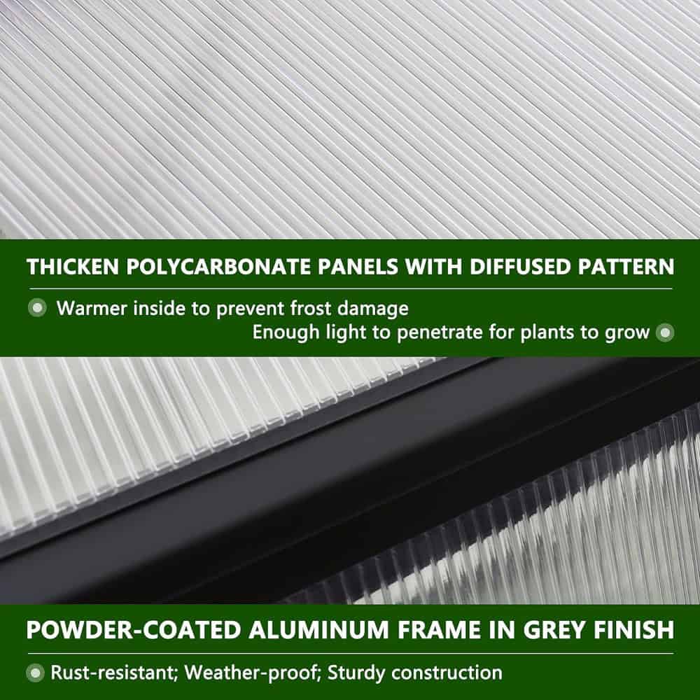 Polycarbonate panels with diffused pattern, ideal for greenhouses and outdoor applications.