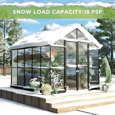 Greenhouse with snow load capacity of 18 PSF, MonalisaStore outdoor gardening greenhouse, durable glass panels, modern design, ideal for plants protection in winter, garden greenhouse for home and commercial use.