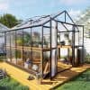 Modern greenhouse with transparent panels for gardening and plant care at Monalisa Store.
