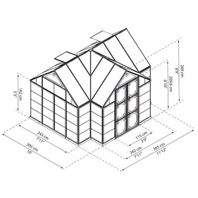 High-quality greenhouse structure with precise dimensions, ideal for plant cultivation and gardening needs. Durable frame and optimized design for maximum sunlight exposure and plant growth.