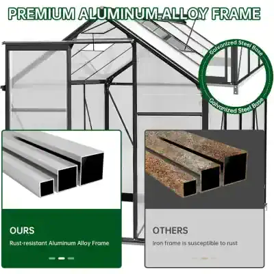 Aluminum alloy greenhouse frame for optimal plant growth and durability.