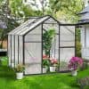 Greenhouse with potted flowering plants for gardening and outdoor decor, ideal for growing vegetables and flowers, modern garden greenhouse structure, perfect for home gardening enthusiasts, Monalisa Store.