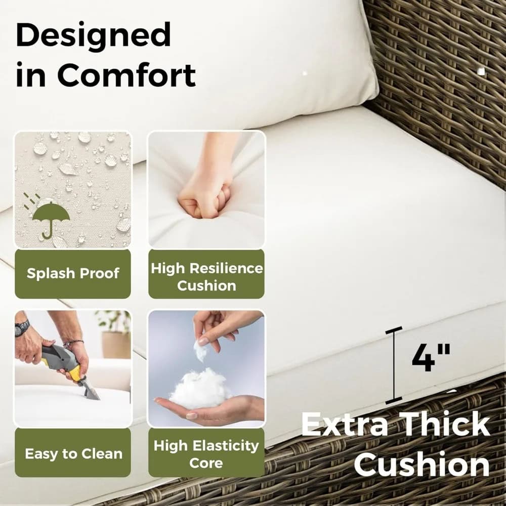 Plush outdoor patio cushion with waterproof, high resilience, and easy-to-clean features for optimal comfort and durability.