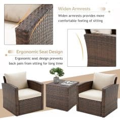 Widen armrests and ergonomic seating for outdoor furniture, featuring durable rattan wicker design, enhancing comfort and style for patio seating.