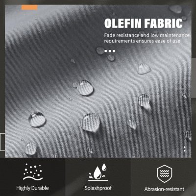 Water-resistant Olefin fabric with water droplets on surface, showcasing durability and water resistance qualities.