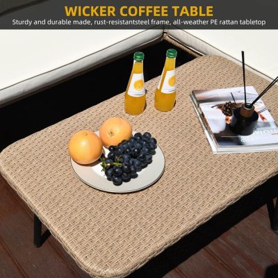 Fresh fruit and beverages on wicker coffee table at Monalisa Store for stylish home decor and outdoor living photography.