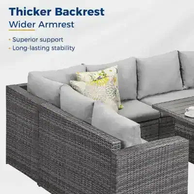 Comfortable outdoor patio sofa with wicker design, plush cushions, and decorative pillows for stylish relaxation. Perfect for enhancing your garden or porch area.