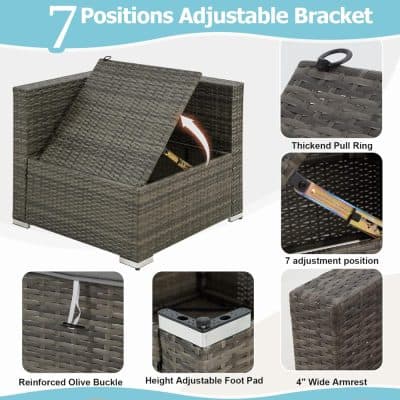 - Wicker outdoor ottoman with adjustable lid and multiple positions for versatile use, ideal for patio or garden seating, featuring durable construction and easy-to-use mechanisms.