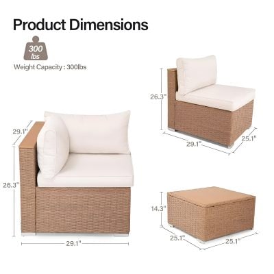 Comfortable wicker outdoor sofa set with white cushions, perfect for patios and gardens, featuring a stylish design and durable materials for outdoor use.