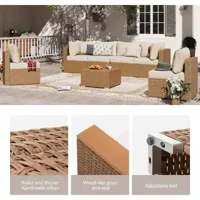 Wicker outdoor furniture set on a patio, ideal for outdoor lounging and garden decor, with durable construction and stylish design for comfort and elegance.