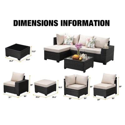 Stylish outdoor wicker furniture set with cushions, perfect for patio or garden lounging, featuring sectional sofas, ottomans, and coffee tables for versatile outdoor living.