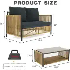 Dark gray cushioned outdoor sofa with bamboo frame, ideal for patio furniture and modern backyard seating.