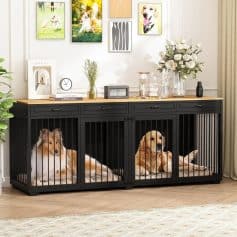 Luxurious black wooden dog crate with spacious design and stylish decor, perfect for pet comfort and home elegance - Monalisa Store pet furniture.