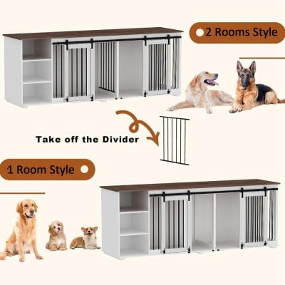 Removable dog gate with storage shelves for pet safety and room separation, ideal for homes with pets, easy to assemble, versatile design, suitable for various room styles, from Monalisa Medical.