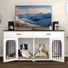 Dog pet furniture, dog crate, dog house with TV stand, functional pet furniture, modern dog crate with TV cabinet, stylish dog crate with storage, indoor pet furniture, dual dog crate and TV stand, spacious pet furniture for dogs.