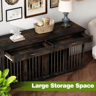 Sturdy dark wood storage console with spacious drawers and metal bar accents, perfect for living room organization and stylish decor.