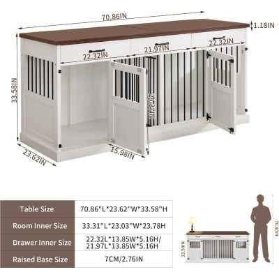 Elegant wooden console table with storage drawers and open shelving, ideal for home decor and organization. Perfect for living rooms, bedrooms, or entryways. Dimensions: 70.86