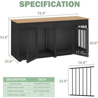 Sleek black and wood office desk with spacious storage drawers, modern design, ideal for home or professional workspace, high-quality materials, and ergonomic layout.