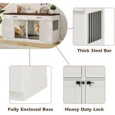 Dog crate with thick steel bar doors, fully enclosed base, and heavy-duty locks, ideal for durable pet housing, available at Monalisa Store.