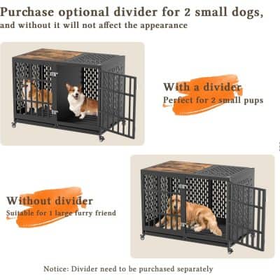 Dog crate with divider for small dogs, pet cage, black wooden and metal, portable pet house, Monalisa Store.