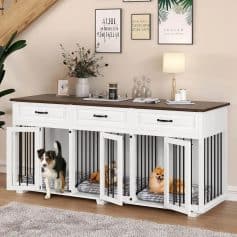 Modern dog crate with storage sideboard, ideal for pet owners, featuring spacious indoor pet cages with comfortable cushions, perfect for small to medium dogs, stylish and functional for home decor.