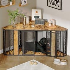 Pet crate dog crate with wooden top for home decor, stylish and functional pet containment solution, suitable for small to large dogs, blends seamlessly with modern interior design.