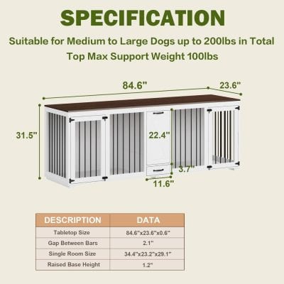 Durable pet crate for medium to large dogs, featuring spacious design and secure bars, ideal for dogs up to 200 lbs, with easy access door and sturdy construction.