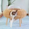 Elegantly crafted wicker cat house with glass bubble, perfect for stylish and comfortable pet relaxation at Monalisa Store.