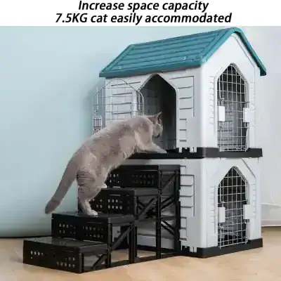 Cat house with stairs, large multi-level pet shelter for cats, Monalisa Store pet product, comfortable and spacious indoor cat kennel, ideal for feline comfort and safety.