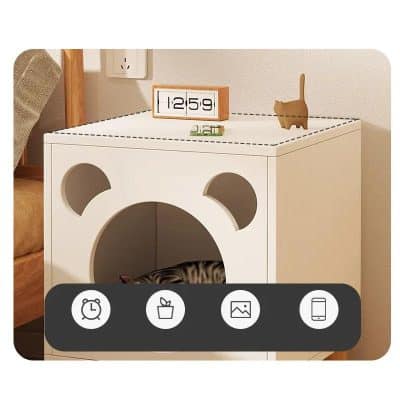 Shelf with cat house, modern white furniture, home decor, pet-friendly furniture, Monalisa Store.