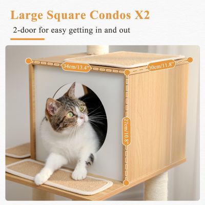 2. Modern cat house with spacious interior and scratch post, ideal for pet comfort and entertainment.