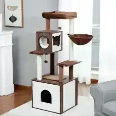 Custom Cat Tree for Pets, Multi-level Cat Tower with scratching posts, cozy hideouts, and perches for cats to play, rest, and climb comfortably. Designed for feline entertainment and enrichment.