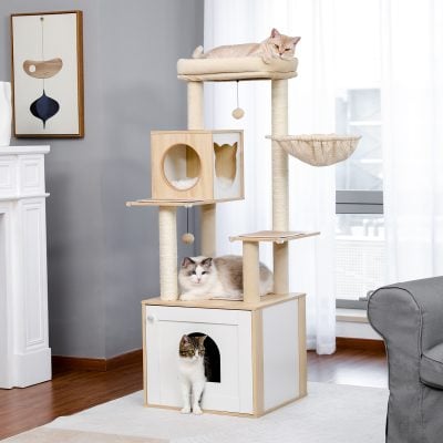 Luxury cat tree with multiple levels, cozy resting spots, and built-in hideouts, perfect for entertaining and relaxing - ideal for pet owners seeking premium cat furniture.
