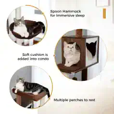 Scented hamster hammock and multi-level cat condo with soft cushions and multiple perches for cozy pet lounging and resting.