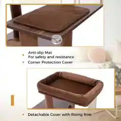 Anti-slip cat tree mat with corner protection cover for safety, durability, and scratch-resistant surface, designed for pet comfort and stability on furniture and flooring.
